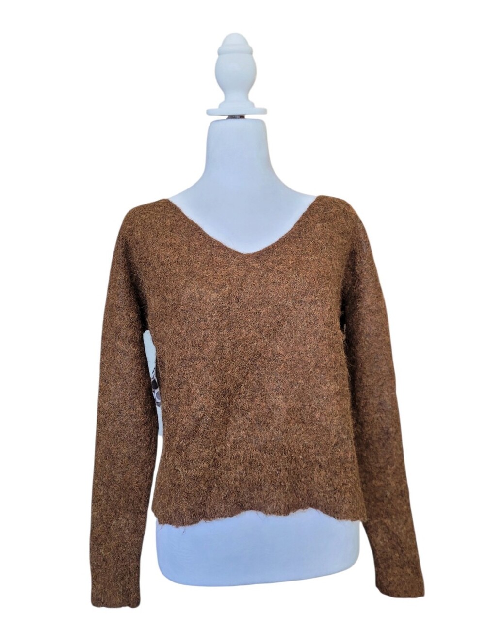 Peruvian Connection Alpaca Blend Brown Fuzzy V-Neck Sweater Medium